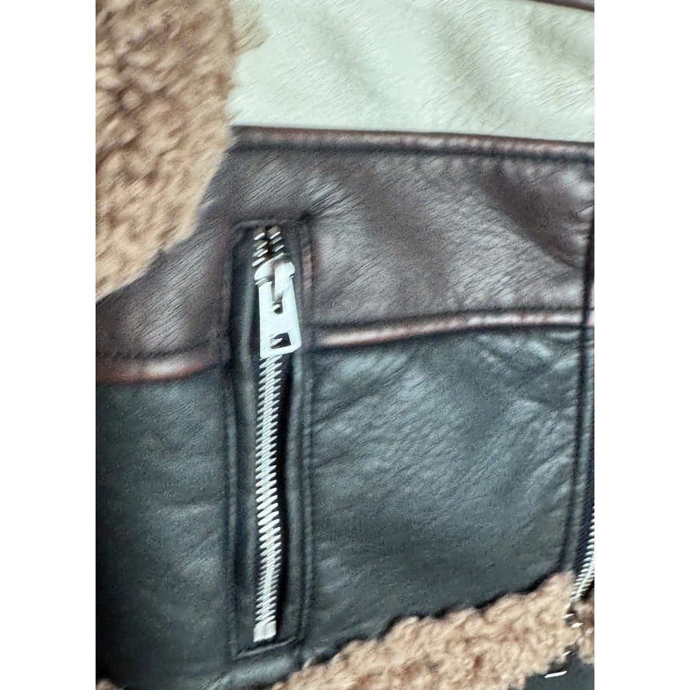 Urban Outfitters Faux Leather Shearling Vest XS Brown Black White Moto Aviator - Picture 3 of 6